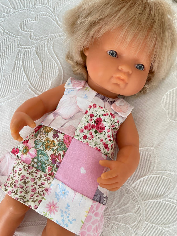 Dress Set - PINNY - to suit 38cm Miniland Doll - Patchwork B