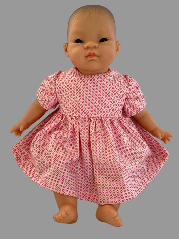 Dress Set - to suit 40cm soft body Miniland Doll - Daisies Pink on Pink