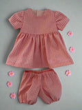 Dress Set - to suit 40cm soft body Miniland Doll - Daisies Pink on Pink