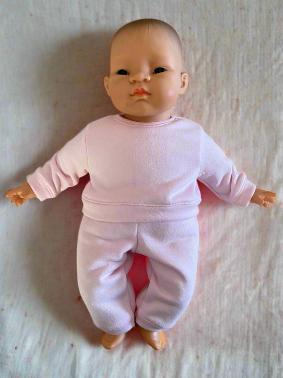 Pyjama Lounge Set - to suit 40cm Miniland Doll - Pink French Terry