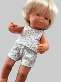 Shorts Set to suit 38cm Miniland Doll - Christmas - Gold Stars on Ivory