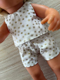 Shorts Set to suit 38cm Miniland Doll - Christmas - Gold Stars on Ivory