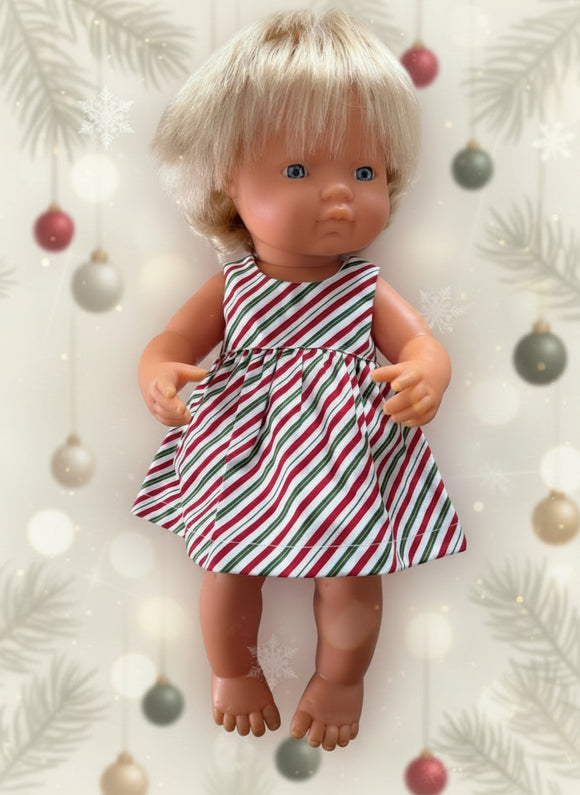 Dress Set - to suit 38cm Miniland Doll - Christmas Stripes