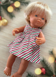 Dress Set - to suit 38cm Miniland Doll - Christmas Stripes