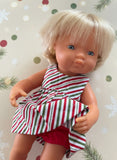 Dress Set - to suit 38cm Miniland Doll - Christmas Stripes