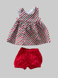 Dress Set - to suit 38cm Miniland Doll - Christmas Stripes