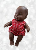Romper - to suit 21cm Miniland Doll - Christmas Red with Silver Swirls