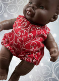 Romper - to suit 21cm Miniland Doll - Christmas Red with Silver Swirls