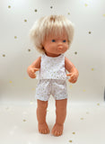 Shorts Set to suit 38cm Miniland Doll - Christmas - Gold Stars on White