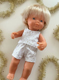 Shorts Set to suit 38cm Miniland Doll - Christmas - Gold Stars on White