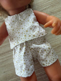Shorts Set to suit 38cm Miniland Doll - Christmas - Gold Stars on White