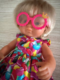 Doll Glasses - Clear lens - spectacle style - Crown - Hot Pink