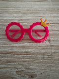 Doll Glasses - Clear lens - spectacle style - Crown - Hot Pink