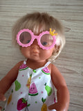 Doll Glasses - Clear lens - spectacle style - Crown - Pink