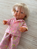 Pyjama Set - to suit 38cm Miniland Doll.  Will also fit 34cm Mini Coletto, Minikane and Paola Reina Grande Dolls - Pink Delight