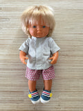 Trainers Velcro Shoes to suit 38cm Miniland Doll - Denim with Red White & Blue Stripes