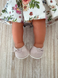 Shoes to suit 38cm Miniland Doll - Soft Leather Shoes with Bow in Pale Blush Pink