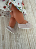Shoes to suit 38cm Miniland Doll - Soft Leather Shoes with Bow in Pale Blush Pink