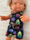 Shorts Set to suit 38cm Miniland Doll - Spooky Pumpkins