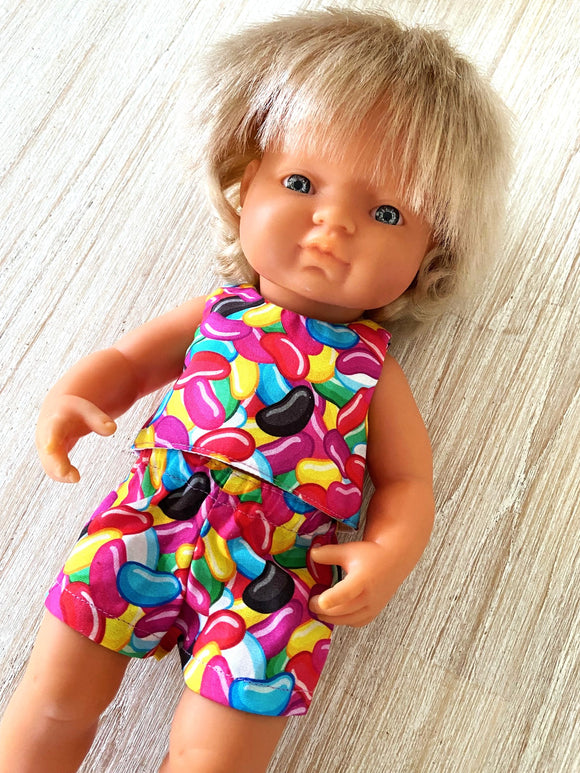 Shorts Set to suit 38cm Miniland Doll - Jelly Beans