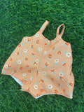 Playsuit - to suit 38cm Miniland Doll.  Will also fit 34cm Mini Coletto, Minikane and Paola Reina Grande Dolls - Orange Roses