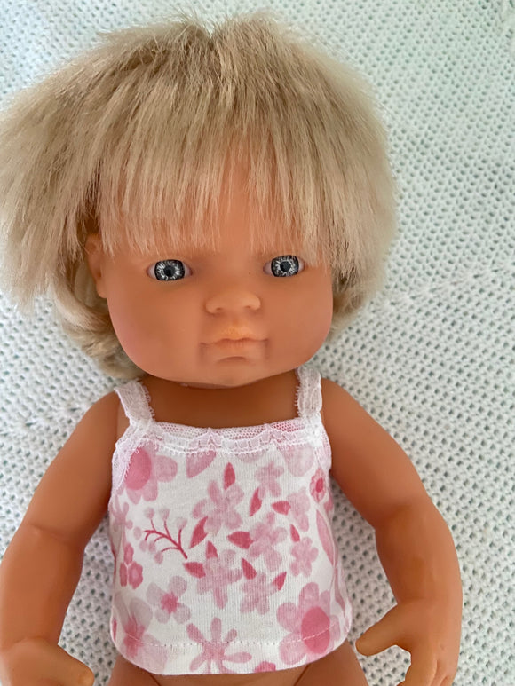 Underwear - Singlet to suit 38cm Miniland Doll -  Pretty Pink