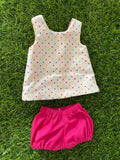 Dress Set - PINNY - to suit 38cm Miniland Doll - Reversable - Bright Dye & Dots