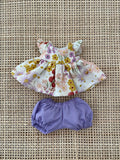 Dress Set - to suit 21cm Miniland Doll -   mustard and lavender flowers