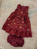 Dress Set - Maxi - to suit 38cm Miniland Doll - Christmas - Maroon with Gold Snow