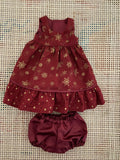 Dress Set - Maxi - to suit 38cm Miniland Doll - Christmas - Maroon with Gold Snow