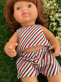 Shorts Set to suit 38cm Miniland Doll - Christmas - Candy Cane stripes