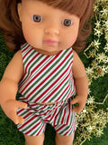 Shorts Set to suit 38cm Miniland Doll - Christmas - Candy Cane stripes