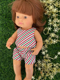 Shorts Set to suit 38cm Miniland Doll - Christmas - Candy Cane stripes