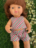 Shorts Set to suit 38cm Miniland Doll - Christmas - Candy Cane stripes