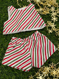 Shorts Set to suit 38cm Miniland Doll - Christmas - Candy Cane stripes