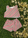 Shorts Set to suit 38cm Miniland Doll - Christmas - Candy Cane stripes