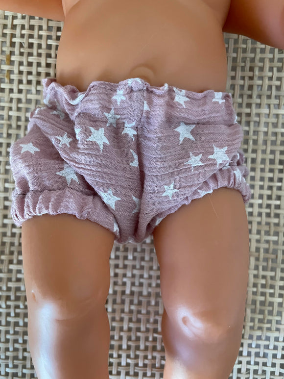 Bloomers - to suit 38cm Miniland Doll - Dusty Pink with Stars