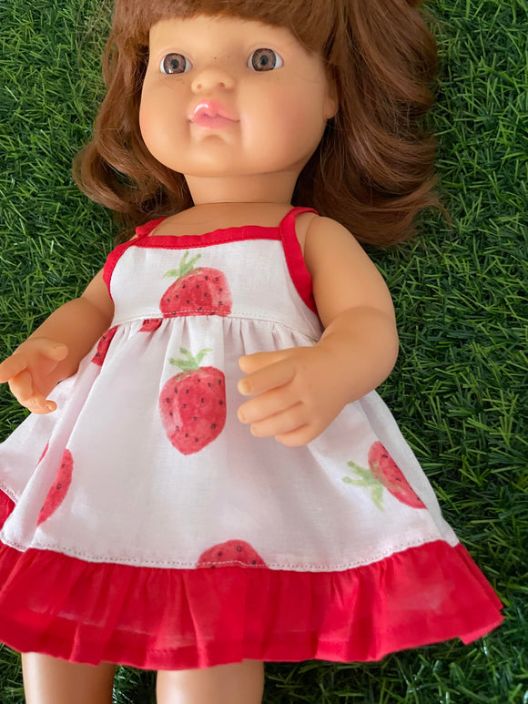 Dress Set - to suit 38cm Miniland Doll - Sundress - Strawberry