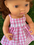 Dress Set - to suit 38cm Miniland Doll - Sundress - Candy Pink Gingham