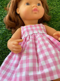 Dress Set - to suit 38cm Miniland Doll - Sundress - Candy Pink Gingham