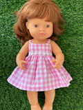 Dress Set - to suit 38cm Miniland Doll - Sundress - Candy Pink Gingham