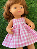 Dress Set - to suit 38cm Miniland Doll - Sundress - Candy Pink Gingham