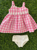 Dress Set - to suit 38cm Miniland Doll - Sundress - Candy Pink Gingham
