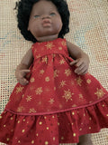 Dress Set - Maxi - to suit 38cm Miniland Doll - Christmas - Maroon with Gold Snow