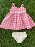 Dress Set - to suit 38cm Miniland Doll - Sundress - Candy Pink Gingham