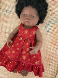 Dress Set - Maxi - to suit 38cm Miniland Doll - Christmas - Maroon with Gold Snow