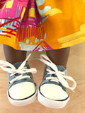 Trainers. Lace up Shoes to suit 38cm Miniland Doll - Canvas - Denim Blue