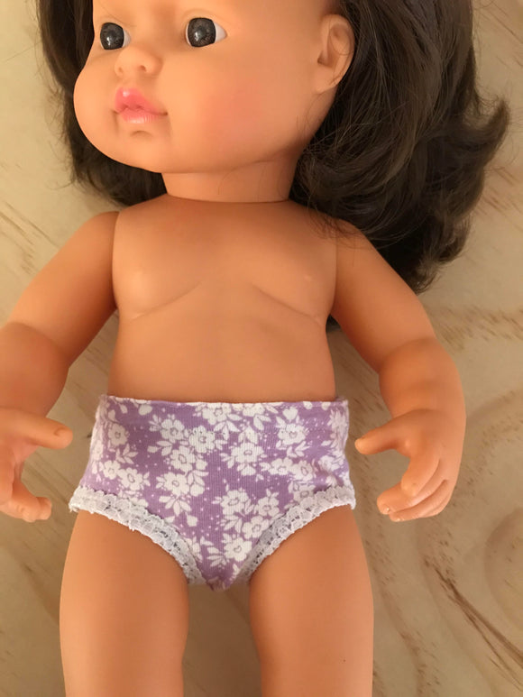 Underpants to suit 38cm Miniland Doll - Ditsy in lilac