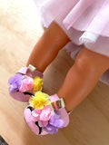 T Bar Shoes to suit 38cm Miniland Doll - Sleeping rosette - Pink