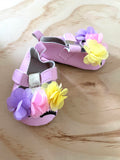 T Bar Shoes to suit 38cm Miniland Doll - Sleeping rosette - Pink